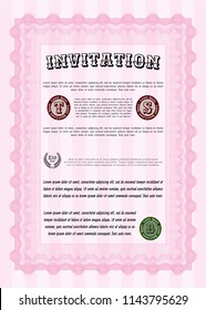 Pink Formal invitation template. Superior design. Vector illustration. With complex background. 