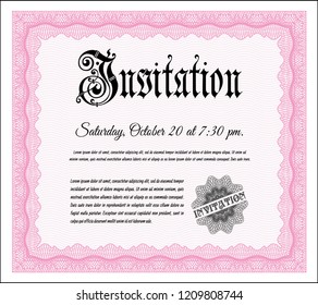 Pink Formal invitation template. Superior design. Vector illustration. With linear background. 