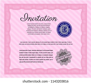 Pink Formal invitation template. Vector illustration. Easy to print. Retro design. 