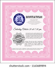 Pink Formal invitation template. Vector illustration. Complex background. Retro design. 