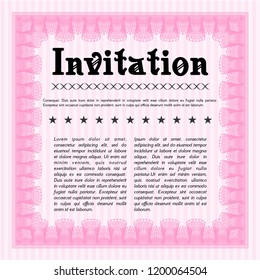 Pink Formal invitation template. Vector illustration. Complex background. Artistry design. 