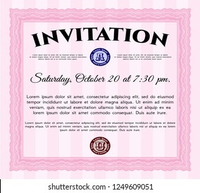 Pink Formal invitation template. Vector illustration. Printer friendly. Money Pattern design. 