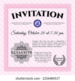 Pink Formal invitation template. Vector illustration. With background. Retro design. 