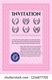 Pink Formal invitation template. Vector illustration. With complex background. Perfect design. 