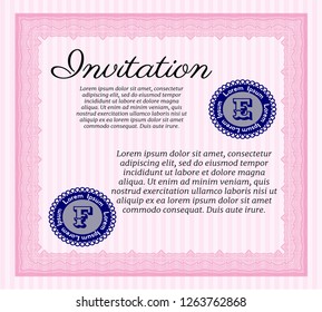 Pink Formal invitation template. Vector illustration. With great quality guilloche pattern. Beauty design. 
