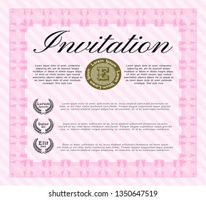 Pink Formal invitation template. Vector illustration. With linear background. Sophisticated design. 