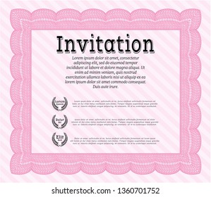 Pink Formal invitation template. Vector illustration. With complex background. Money Pattern design. 