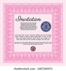 Pink Formal invitation template. Vector illustration. With complex linear background. Excellent design. 