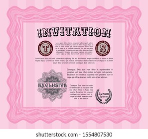 Pink Formal invitation template. Vector illustration. Complex background. Modern design. 