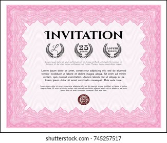Pink Formal invitation template. Vector illustration. With quality background. Modern design. 
