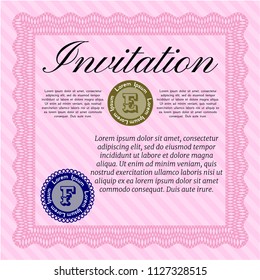 Pink Formal invitation. Vector illustration. With background. Money Pattern. 