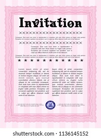 Pink Formal invitation. Vector illustration. Complex background. Good design. 