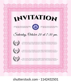 Pink Formal invitation. Vector illustration. Easy to print. Money Pattern. 
