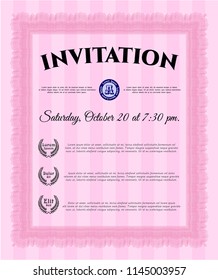 Pink Formal invitation. Vector illustration. With complex linear background. Money Pattern design. 