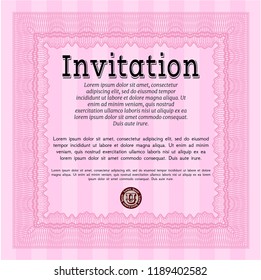 Pink Formal invitation. Vector illustration. With linear background. Good design. 