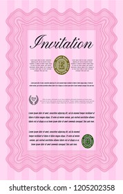 Pink Formal invitation. Vector illustration. Complex background. Nice design. 