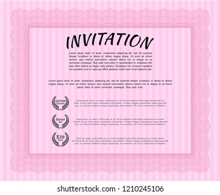 Pink Formal invitation. Vector illustration. Easy to print. Retro design. 