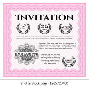 Pink Formal invitation. Vector illustration. Easy to print. Artistry design. 
