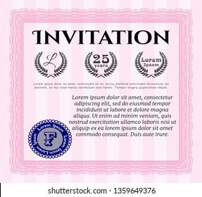Pink Formal invitation. Vector illustration. Complex background. Elegant design. 