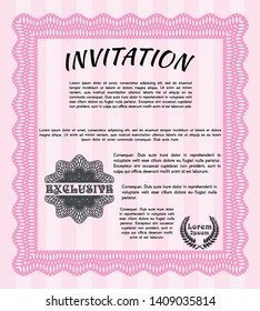 Pink Formal invitation. Vector illustration. With complex background. Superior design. 
