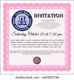 Pink Formal invitation. Vector illustration. With guilloche pattern and background. Money Pattern design. 