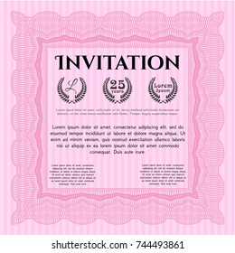 Pink Formal invitation. Vector illustration. Complex background. Excellent design. 