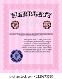 Pink Formal Warranty Certificate template. Complex background. Money Pattern. Detailed. 