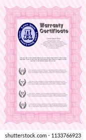 Pink Formal Warranty Certificate template. Printer friendly. Customizable, Easy to edit and change colors. Beauty design. 