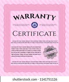 Pink Formal Warranty Certificate template. Complex background. Vector illustration. Money Pattern design. 