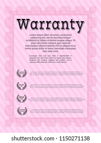 Pink Formal Warranty Certificate template. Sophisticated design. Complex background. Detailed. 