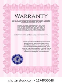 Pink Formal Warranty Certificate template. Lovely design. Vector illustration. Easy to print. 