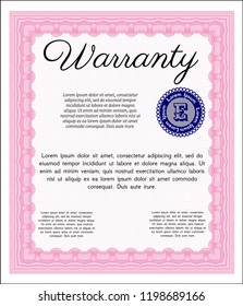 Pink Formal Warranty Certificate template. Beauty design. Complex background. Customizable, Easy to edit and change colors. 