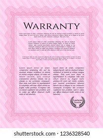 Pink Formal Warranty Certificate template. Complex background. Modern design. Detailed. 