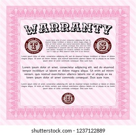 Pink Formal Warranty Certificate template. Nice design. With quality background. Vector illustration. 