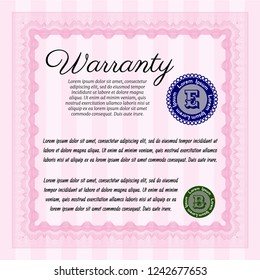 Pink Formal Warranty Certificate template. Printer friendly. Customizable, Easy to edit and change colors. Beauty design. 
