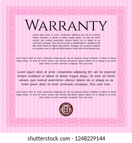 Pink Formal Warranty Certificate template. Sophisticated design. Printer friendly. Detailed. 