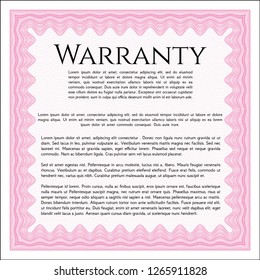 Pink Formal Warranty Certificate template. Money Pattern design. With linear background. Vector illustration. 