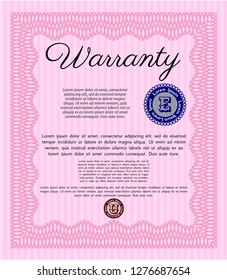 Pink Formal Warranty Certificate template. Detailed. With complex linear background. Artistry design. 