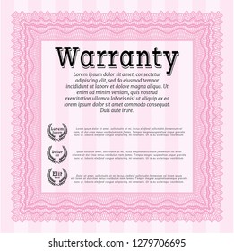 Pink Formal Warranty Certificate template. With complex background. Customizable, Easy to edit and change colors. Cordial design. 