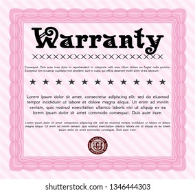 Pink Formal Warranty Certificate template. Perfect design. Easy to print. Detailed. 