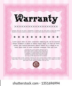Pink Formal Warranty Certificate template. Complex background. Customizable, Easy to edit and change colors. Sophisticated design. 