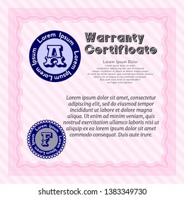 Pink Formal Warranty Certificate template. Good design. With complex linear background. Customizable, Easy to edit and change colors. 