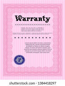 Pink Formal Warranty Certificate template. Money Pattern. Customizable, Easy to edit and change colors. Complex background. 