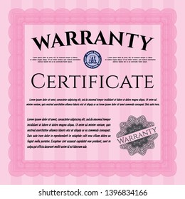 Pink Formal Warranty Certificate template. With guilloche pattern. Detailed. Beauty design. 