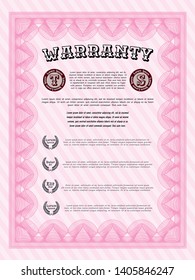 Pink Formal Warranty Certificate template. Easy to print. Money Pattern design. Customizable, Easy to edit and change colors. 