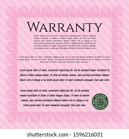 Pink Formal Warranty Certificate template. Retro design. With complex background. Customizable, Easy to edit and change colors. 
