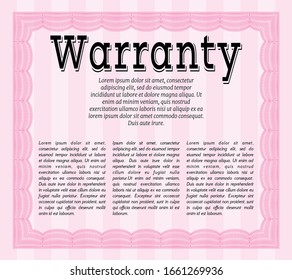 Pink Formal Warranty Certificate template. With complex linear background. Customizable, Easy to edit and change colors. Retro design. 
