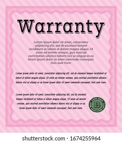 Pink Formal Warranty Certificate template. Retro design. With guilloche pattern and background. Customizable, Easy to edit and change colors. 