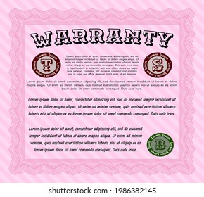 Pink Formal Warranty Certificate template. Artistry design.  With great quality guilloche pattern.  Customizable, Easy to edit and change colors. 