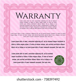 Pink Formal Warranty Certificate template. Complex background. Good design. Vector illustration. 